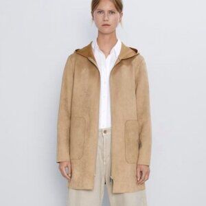 NWOT Zara Suede Effect Tan Zip Up Lightweight Hooded Jacket Tan Women XS